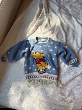 Vintage Blue Kids Winnie-The-Pooh Knit Sweater with Fringe